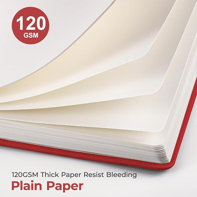 AHGXG Blank Journal Notebook, 160 Pages, A5 Medium Size (5.7'' x 8.3''), 120 GSM Thick Paper, Leather Hardcover, for Sketching, Drawing, Painting (Red)
