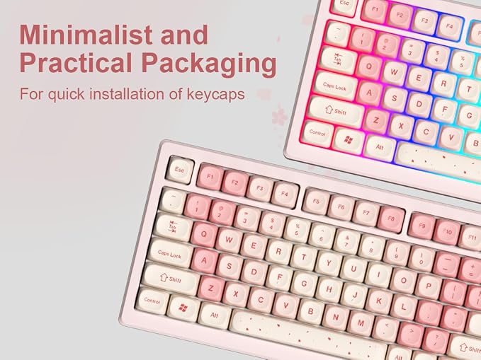 dagaladoo Cute PBT Keycaps Set,Pink Cherry Blossom,MOA Profile keycaps 60 75 100 Percent,Dye-Sub 133-key Custom Keyboard Keycap for TKL US Layout Mechanical Keyboard(only keycaps)