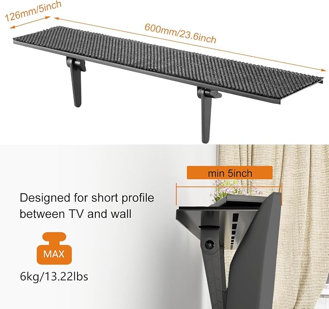 Bracwiser No Drill TV Top Shelf 24 inch Wide Monitor Top Mounting Bracket Platform Holds Speaker, AV Receiver, Media Box, Game Console and More