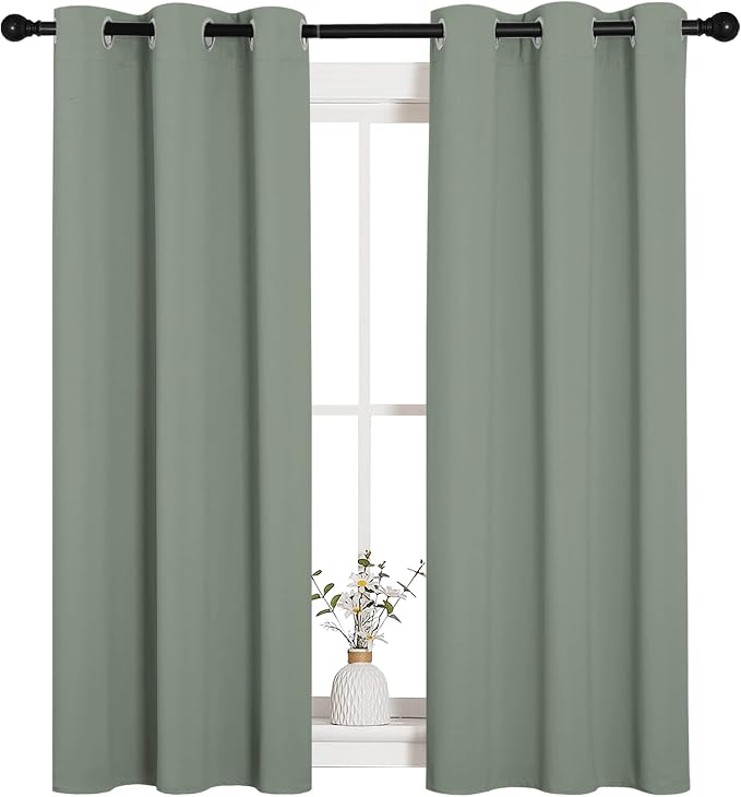 NICETOWN Window Curtain Panels, Thermal Insulated Solid Grommet Blackout Draperies/Drapes for Basement (Sage Green, 1 Pair, 34 by 54-inch)