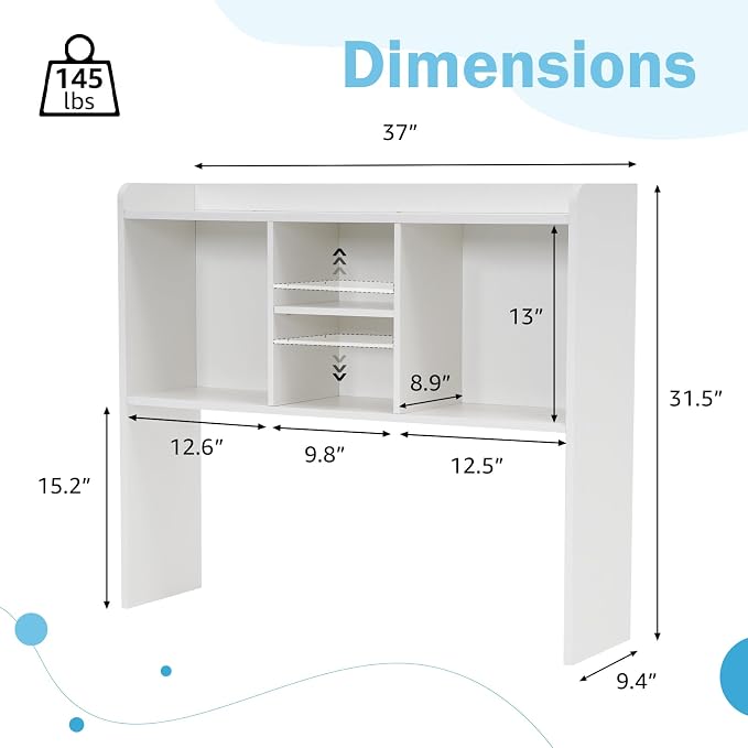 COBANA Desktop Bookshelf, Countertop Storage Hutch, Desk Organizer, White | Desktop Storage Shelf, 5 Shelves for Computer Desk, Adjustable, Detachable, Durable, Suitable for Office Home Dorm