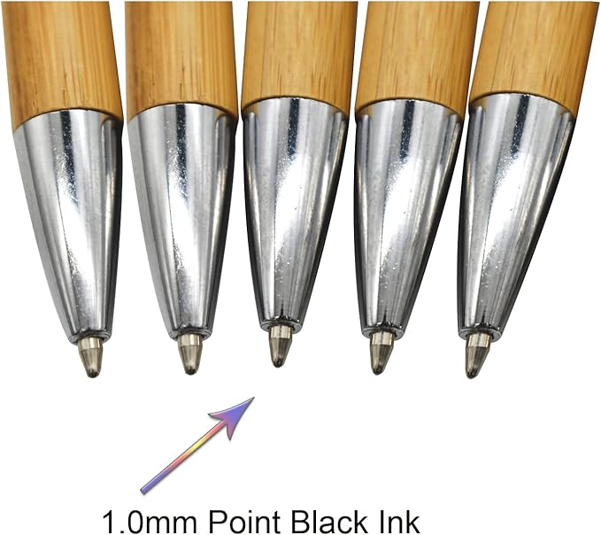 12 Pcs Natural Bamboo Pens Retractable Wood Ballpoint Pens With 12 PCS Refills 1.0mm Black Ink Pens For School Office Home Christmas Party Birthday