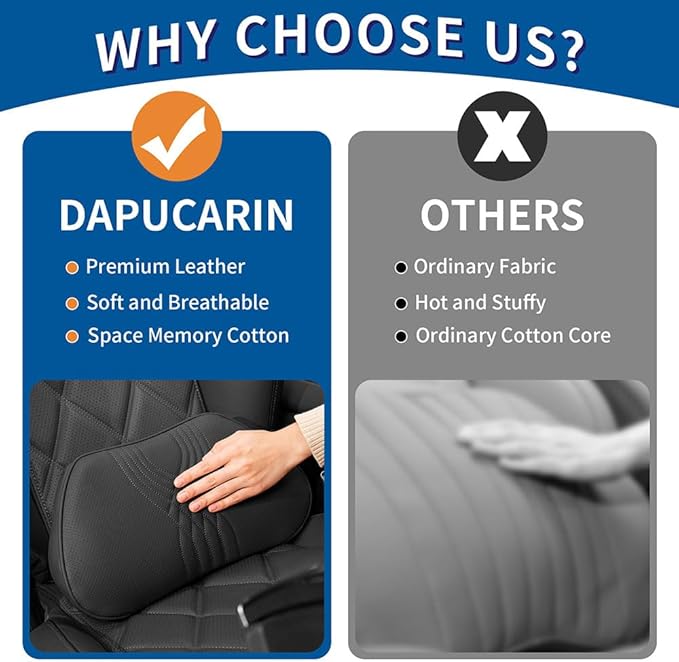 Lumbar Support Pillow for Car Seat, Office Chair, Black, 1PC | Leather Lumbar Pillow Memory Foam Lower Back Cushion for Back Pain Relief Improve Posture, Ergonomic Back Rest Gaming Chair