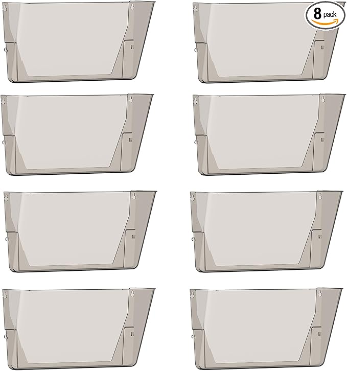 Gawerk Clear Acrylic Single Pocket, Plastic Hanging Wall Mount File Holder for Office Home (Gray, 8 Pack)