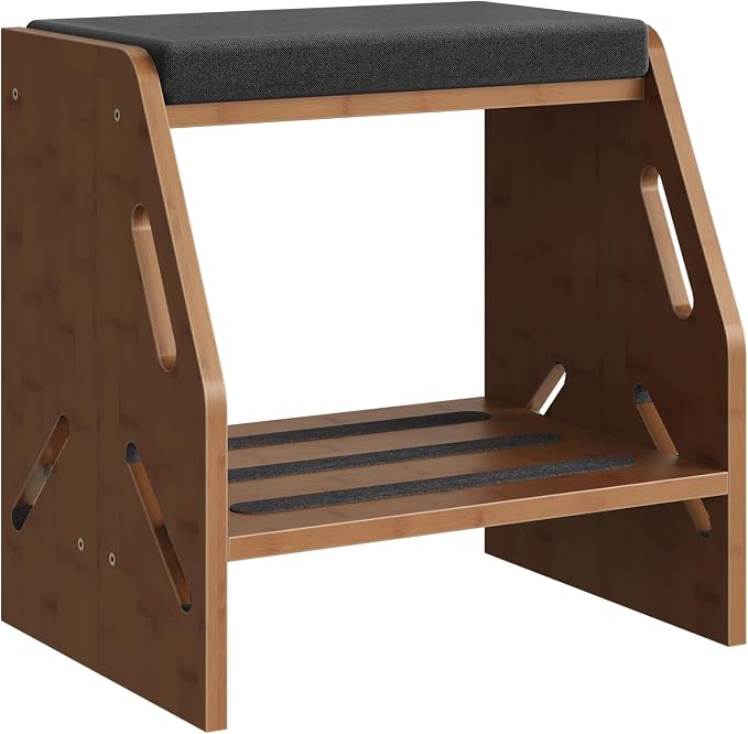 CHOEZON Adjustable Foot Rest Under Desk, Wooden Footrest with Cushion and Non-Slip Design, 2-Layer Sliding Office Foot Stool with Ergonomic Design for Posture Support, Home Office, Wenge Brown MJD01MA