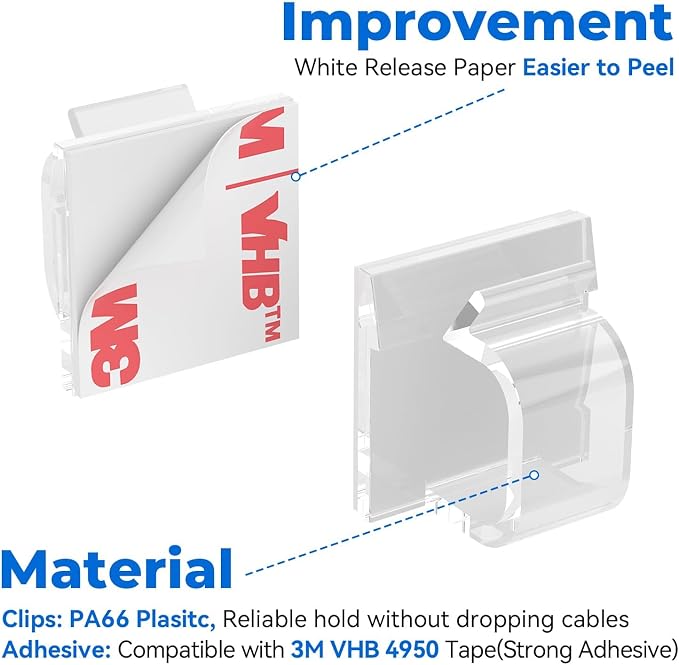 Large Cable Clips 40pcs with Strong Adhesive Tapes,Wire Holder Organizer Cord Management for Car, Office and Home (Clear- L06(40PCS))