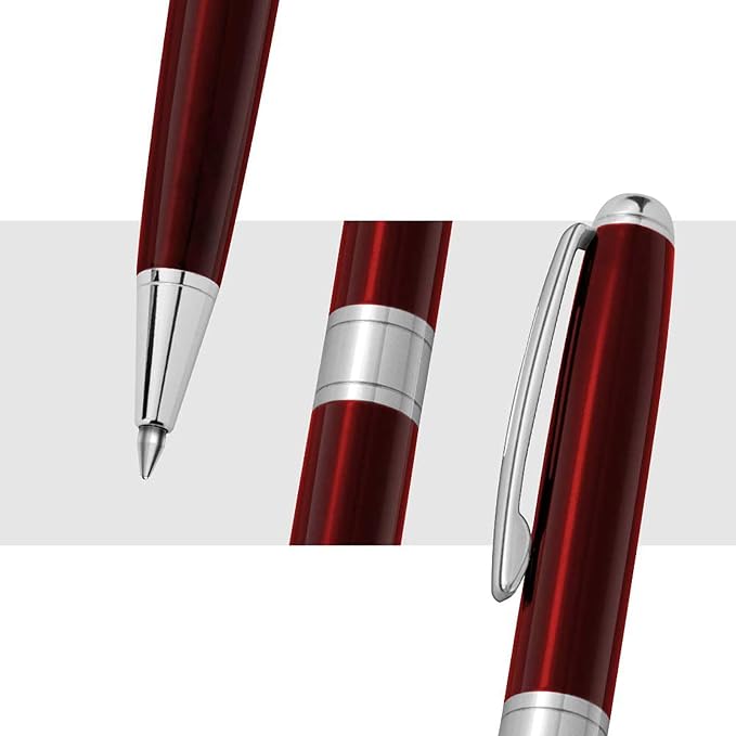 Cambond Ballpoint Pens Black Ink - Weighted Metal Twist Red Pens for Police Uniform Flight Attendant Business, 1.0 mm Medium Point Smooth Writing, 3 Pens with 3 Extra Refills (Red)