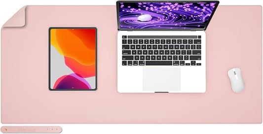 Wolaile PU Leather Desk Pad Blotter,Light Pink Waterproof Office Desktop Mat for Women,36x17in Non-Slip Large Mouse Pad Writing Protector