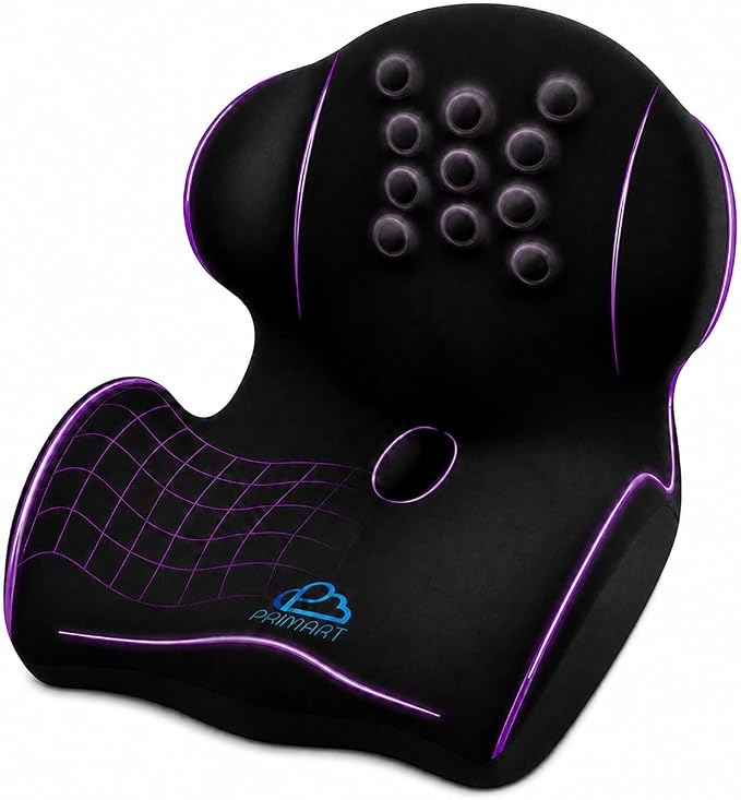 Memory Foam Seat Cushion with Back Support, Lumbar Support Pillow for Office Chair, One Piece Memory FoamChair Cushion for Sciatica, Tailbone Pain Relief, Coccyx Pad for Wheelchair, Car, Home, Office