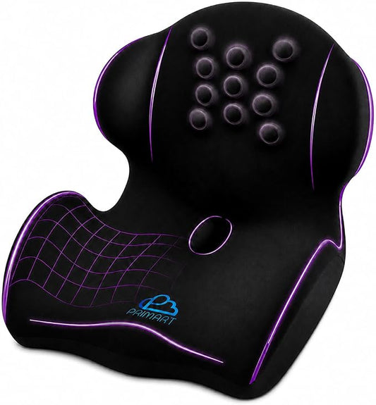 Memory Foam Seat Cushion with Back Support, Lumbar Support Pillow for Office Chair, One Piece Memory FoamChair Cushion for Sciatica, Tailbone Pain Relief, Coccyx Pad for Wheelchair, Car, Home, Office