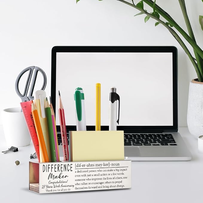 THRXOBN 27th Work Anniversary Appreciation Gifts for Coworker, 27 Years Work Anniversary Congratulations Gift for for Women, Stainless Steel Pen Holder With Work Anniversary Quotes, WBA27