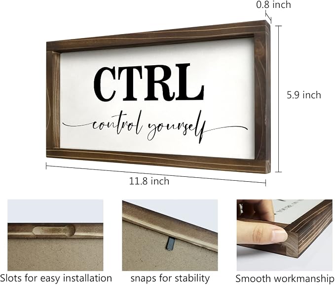 Pinetree Art Motivational Wall Decor for Office, Set of 3 Rustic Wooden Framed Signs, CTRL ALT DEL Inspirational Wall Art for Home Office, Classroom, Desk Wall, Positive Mindset Decor, (6"x12"x3)