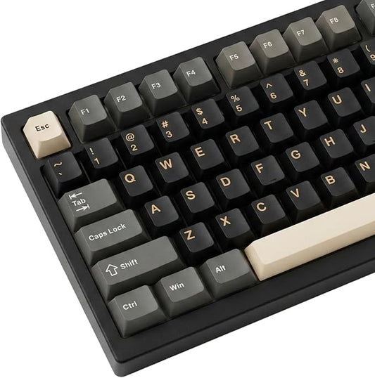 126 Keys PBT Double Shot Keycaps, Beige Black Retro Keycap Set, Cherry Profile Minimalist Grey Style, for Mechanical Keyboard 60% 65% 75% 100% Cherry MX Switches