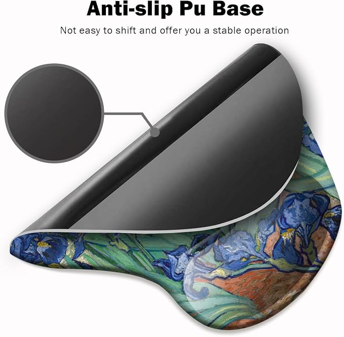 DOOKE Ergonomic Mouse Pad with Wrist Support and Coaster,Mouse Pads with Non-Slip PU Base for Home Office Working Studying Easy Typing & Pain Relief Van Gogh Irises