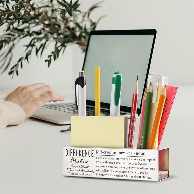 THRXOBN 1st Work Anniversary Appreciation Gifts for Coworker, 1 Year Work Anniversary Congratulations Gift for for Women, Stainless Steel Pen Holder With Work Anniversary Quotes, WBA1