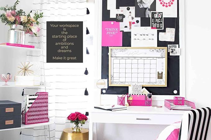 BLU MONACO Pink Office Supplies Hot Pink Desk Accessories for Women Office - 6 Piece Cute Pink Desk Organizer Set