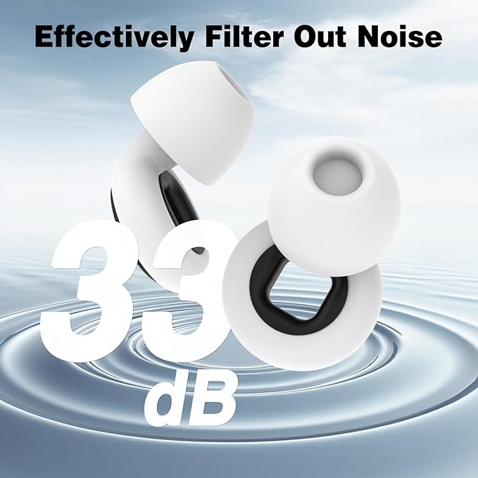2 Pairs Nexavibe Noise Reduction Earplugs 33db for Sleeping,Concerts,Motorcycle,Focus Work & Travel - Reusable Silicone Ear Plugs for Adults with Portable Case – Includes 3 Sizes for All Ears