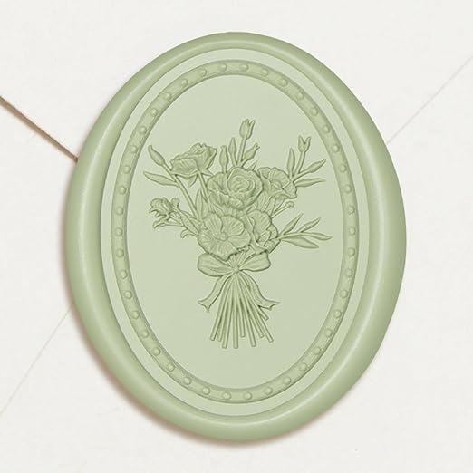 UNIQOOO Wax Seal Stickers - Vintage Photo Frame Floral Bouquet Wedding Invitation Envelope Seal Stickers, 50 Pcs Self-Adhesive Sage Green Stickers, Perfect for Invitation, Gift Wrapping, Party