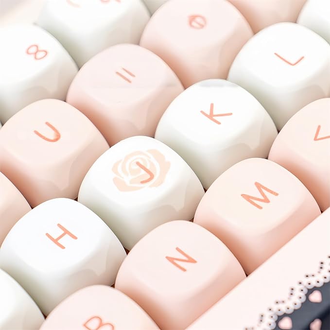 Cute MOA Keycaps,Gradient Pink-Cupid Kawaii Round Keycaps Custom 114 Keys Keycap Set Thick PBT Keycap for Cherry MX Switch 75% 60% Mechanical Gaming Keyboard Creamy Key Cap