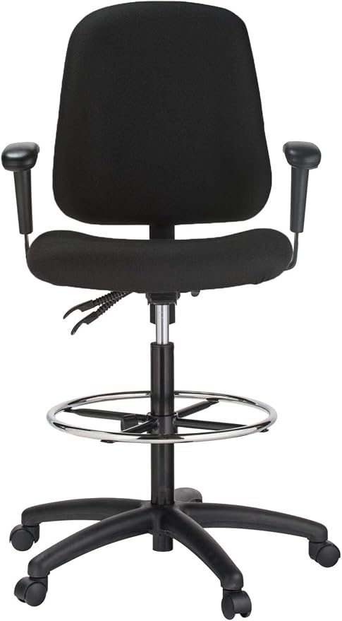 Harwick Ergonomic Contoured Drafting Chair with Arms - Black Fabric