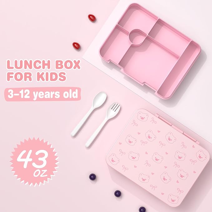 ACESAK Backpack for Girls with Bento Box - 4 PCS Cute Girls Backpack with Lunch Box, Pencil Case & Bento Box Set - 43oz Leakproof Lunch Box Kids Snack Containers Set Back to School Supplies (Pink)