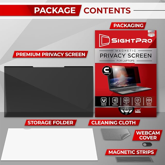 SightPro Magnetic Laptop Privacy Screen 13.3 Inch 16:9 - Patented Removable Laptop Privacy Filter Shield and Protector