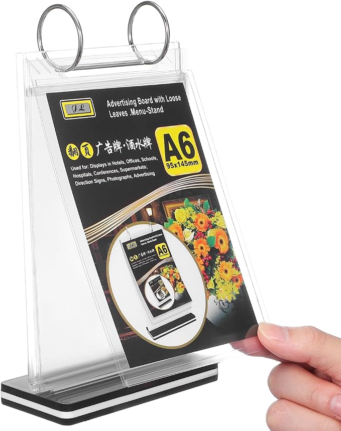 SEWACC Flip Menu Stand, Vertical Table Card Flip Acrylic Display Sign Holder Calendar Type Multi-Page Poster Photo Display T-Shaped Desktop Folder with Base, 21.00X11.50X6.00CM, Transparent