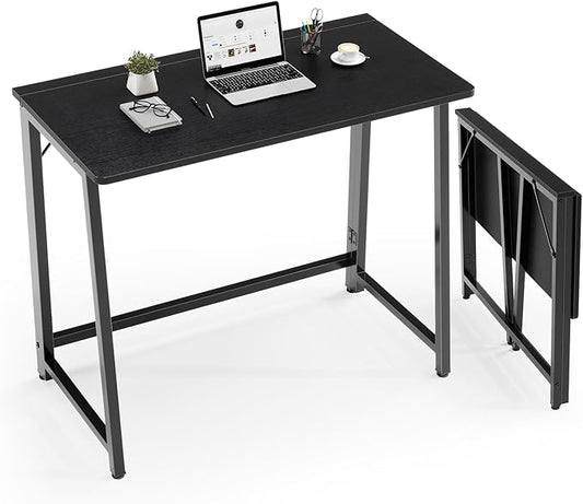 DUMOS 31.5 Inch Folding Desk, Foldable Computer Table for Small Spaces, Metal Frame Gaming Writing Work Station, Mini Home Office Surface, Black