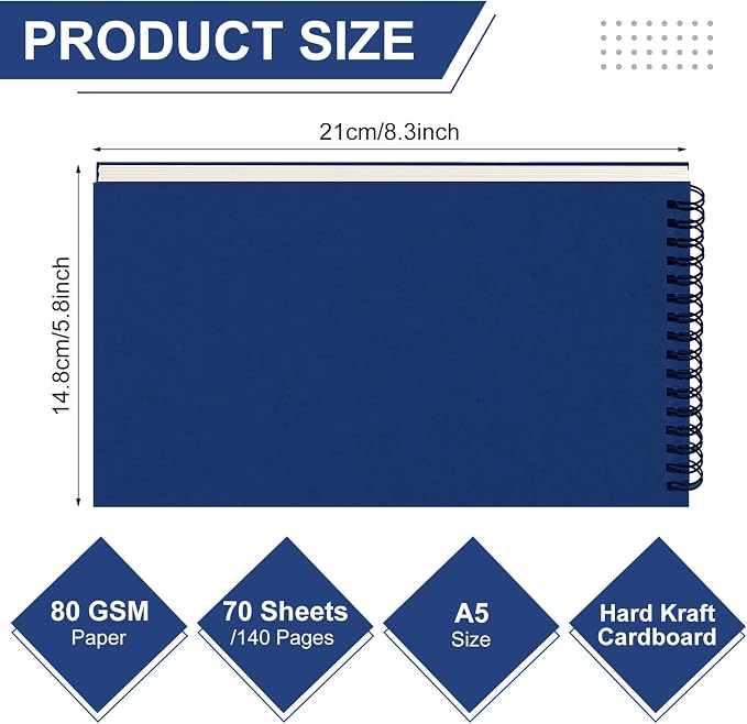 Engrowtic 2 Pcs Dot Grid Notebook Top Spiral Notebook A5 Size Bullet Dotted Paper Hardcover Dot Journal 8.3''x 5.8'' 140 Pages Spiral Notepads for Sketching Drawing Writing School Office (Dark Blue)