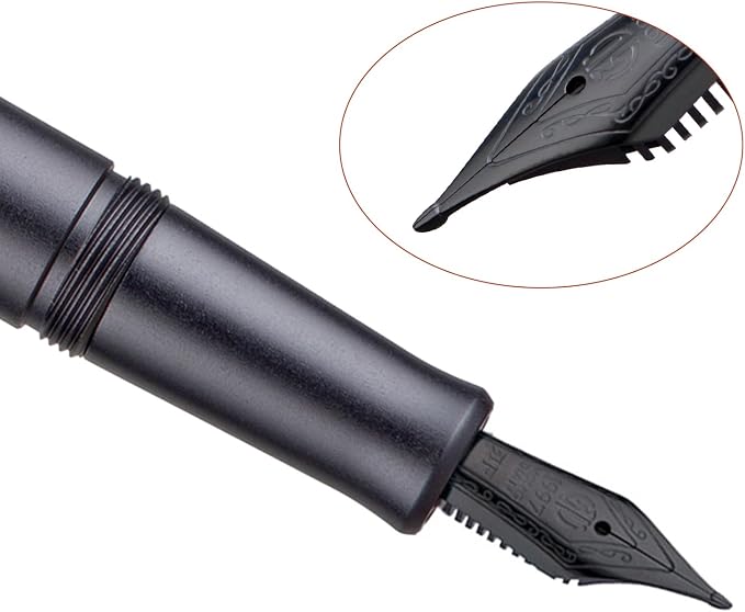 HONG DIAN M2 Black Forest Mini Fountain Pen, Long Blade Nib & Sleek Shape Aluminium Short Pocket Travel Pen (Space Gray)