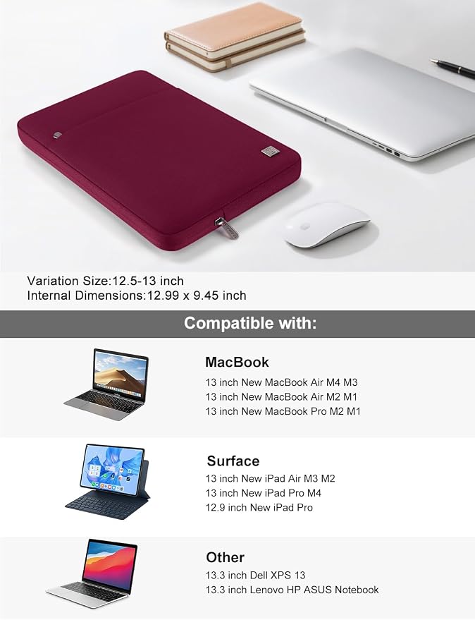 DOMISO Laptop Case Sleeve Cover Bag for 13 inch MacBook Air M5(2026) M4 M3 M2 M1,Fits 13" MacBook Neo A18,MacBook Pro M2/M1,Compatible with 13 inch HP Dell ASUS Lenovo Notebook, Wine