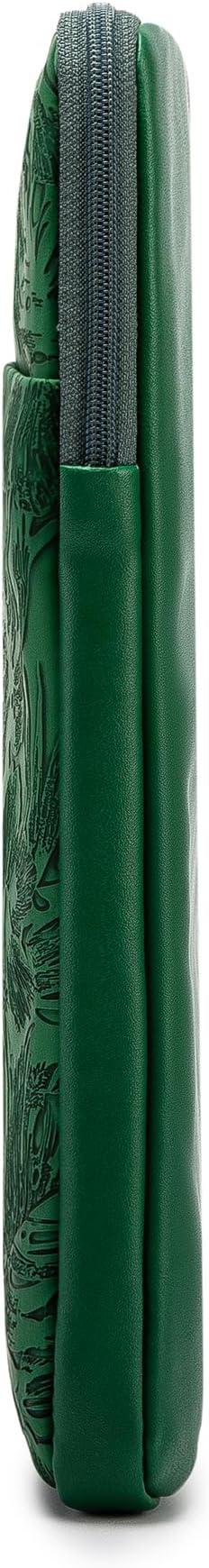 Kinmac 360° Protective Vertical Laptop Sleeve Case Cover Bag (Green Leaves PU, 15 inch-15.6 inch)