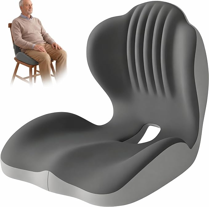 Non-Slip Ergonomic Seat Cushion for Office Chair, High-Density Memory Foam Desk Chair Cushions with Lumbar Support & Tailbone Pain Relief, Breathable Two-Tone Butt Pillow for Car, Gaming Chair