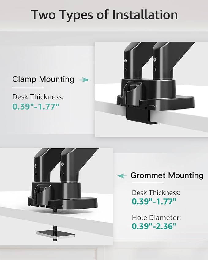 MOUNT PRO Dual Monitor Desk Mount for 39" Ultrawide Screen up to 33lbs, Heavy Duty Monitor Arm Double Gas Spring Arms for 2 Monitors, Adjustable Computer Monitor Stand with USB, VESA 75x75 100x100