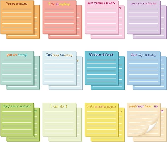 Yinder 12 Pcs Inspirational Sticky Notes Thank You Gift Motivational Sticky Note Pad Employee Appreciation Gift Bulk for Staff Coworker Teacher Nurse Office Groups 3 x 3'' (Inspirational,Simple)