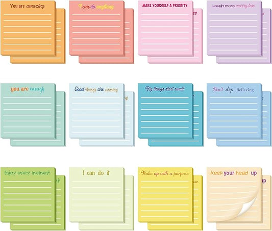 Yinder 24 Pcs Inspirational Sticky Notes Thank You Gift Motivational Sticky Note Pad Employee Appreciation Gift Bulk for Staff Coworker Teacher Nurse Office Groups 3 x 3'' (Inspirational,Light Color)