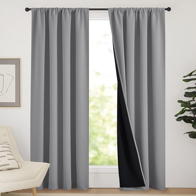 NICETOWN Blackout Curtains for Bedroom, Pair of Energy Smart & Noise Blocking Out Full Shade Curtain Panels, Thermal Insulated Guest Room Rod Pocket Window Dressing(Silver Grey, 52 x 84 inch)