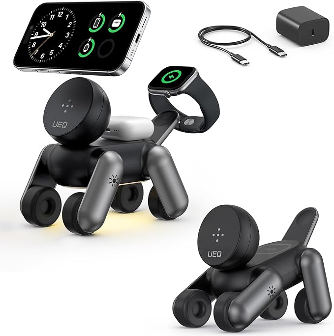 3 in 1 Wireless Charging Station for Apple Devices,Foldable Cute Magnetic Mag-Safe Wireless Charger Stand with Night Light for iPhone 17 Air 16 15 14 13 12 Series,AirPods 4 3 2 Pro,Apple Watch