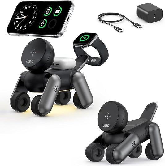 3 in 1 Wireless Charging Station for Apple Devices,Foldable Cute Magnetic Mag-Safe Wireless Charger Stand with Night Light for iPhone 17 Air 16 15 14 13 12 Series,AirPods 4 3 2 Pro,Apple Watch
