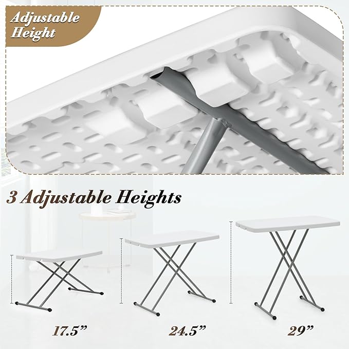 Athena Collection Folding TV Tray Couch Table 29 Inch Wide with 4 Height Adjustable, Portable Small Folding Table Dinner Tray Laptop Table for Living Room Small Space for Eating on Bed Sofa Couch