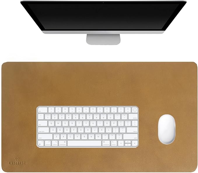 Premium Leather Desk Mat, Full Grain Leather Desk Pad Protector & Desk Blotter, Waterproof Non-Slip Writing Surface for Keyboard, Mouse & Laptop, Desk Pad for Home & Office (Tan, Small)