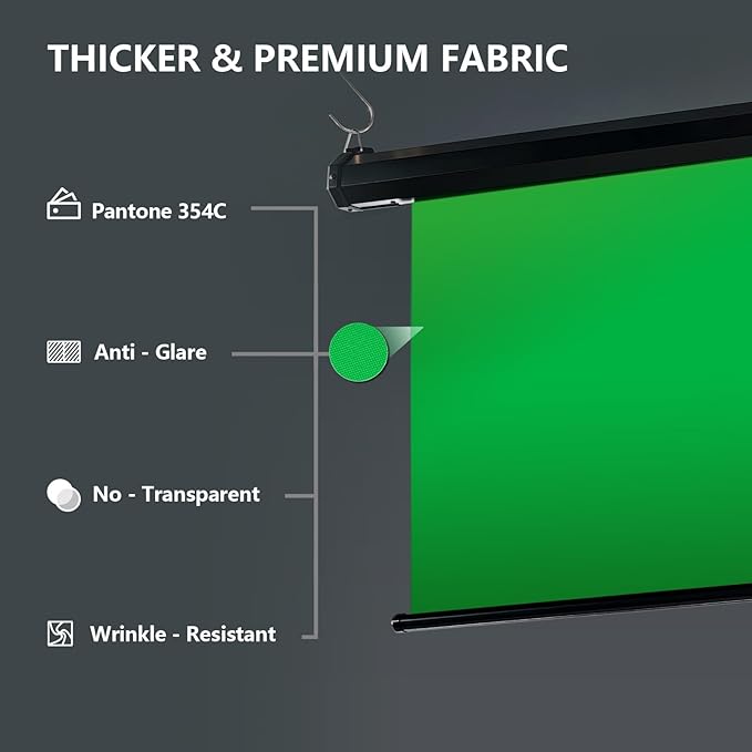 RAUBAY Motorized Pull Down Green Screen - 78.7" x 86.6" Collapsible Wall-Mount Background for Professional Video Production, Chroma Key Backdrop for YouTube, TikTok, Streaming, Video Conferencing