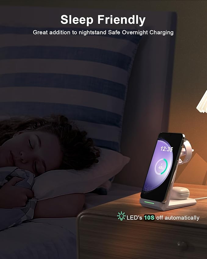Wireless Charger for Samsung Charging Station, ADADPU 3 in 1 Charging Station for Multiple Devices Dock for Samsung Galaxy S25 S24 Ultra S23 S22 S21 Z Flip/Fold 5, Galaxy Watch 7/6/5/4/3/Buds (Purple)