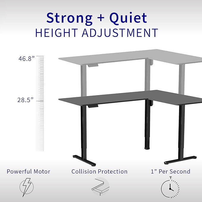 VIVO Corner Standing Desk, 63 x 55 inch Reversible L-Shaped Workstation, Electric Height Adjustment, Home, Office, and Reception Rooms, White Table Top Gray Frame, DESK-E3CTGW