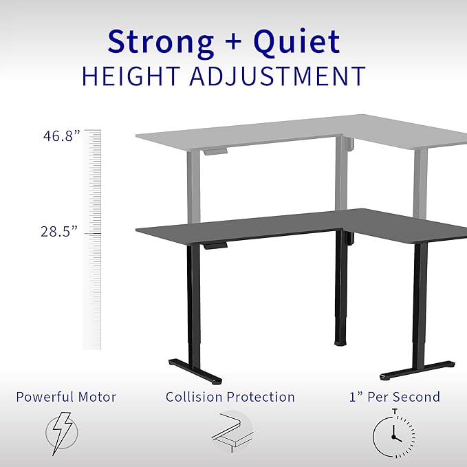 VIVO Corner Standing Desk, 75 x 63 inch Reversible L-Shaped Workstation, Electric Height Adjustment, Home, Office, and Reception Rooms, Black Table Top Black Frame, DESK-E3CTB-75