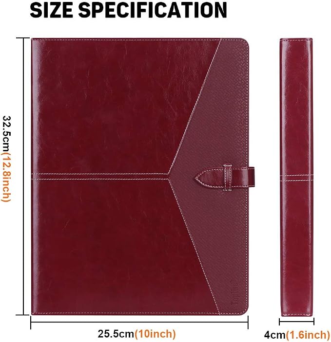 Toplive Padfolio 3 Ring Binder Organizer Business Portfolio Folder for Women, A4/ Letter Size PU Leather Portfolio Padfolio for Interview Conference Presentation, Wine Red