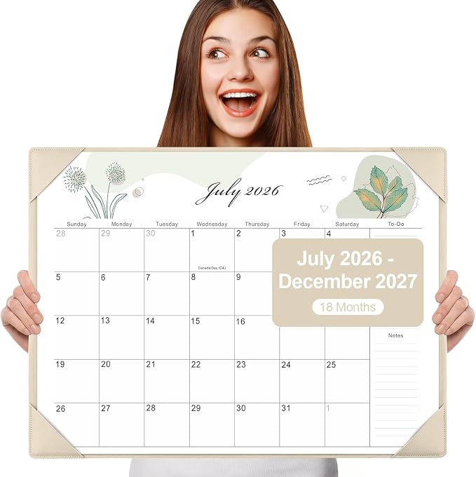 Gannyfer Large Desk Calendar 2026-2027 with Desktop Mat,22" x 17" Desktop Pad Calendar, 18 Month Table Calendar from July 2026 to Dec 2027, Office Supplies Perfect for Home School and Office - Gray