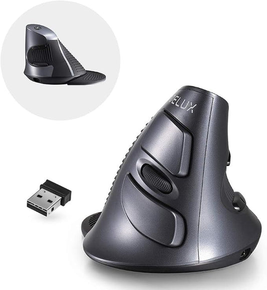 DELUX Ergonomic Vertical Mouse, Rechargeable Ergo Mouse (M618G DB-Black)