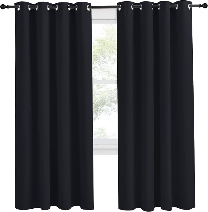NICETOWN Black Blackout Curtain 78 inch Length, W55 x L78 Inch, 8 Grommets Top, 1 Piece, Thermal Insulated Modern Window Treatment Soundproof Drape Panel for Bedroom/Living Room