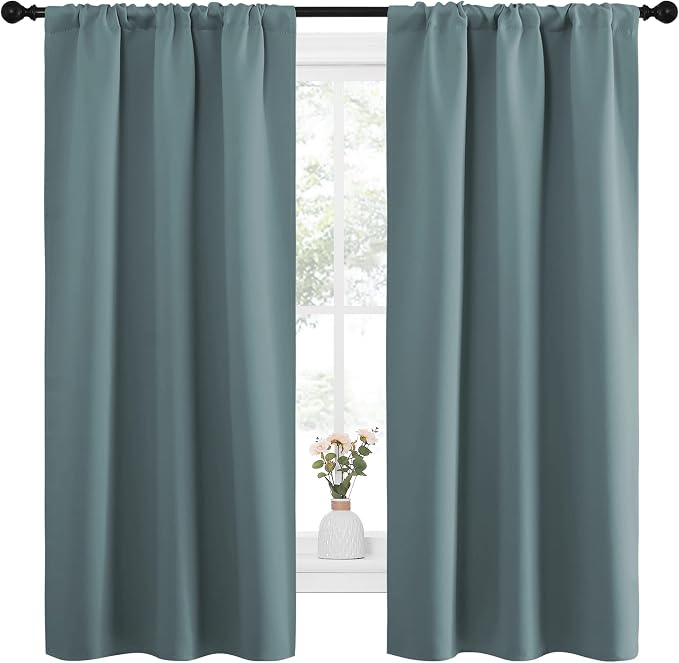 NICETOWN Greyish Blue Blackout Curtains Panels for Window, Thermal Insulated Rod Pocket Blackout Drapes/Draperies for Living Room (2 Panels, W34 x L63 inches)